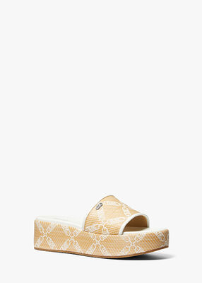 michael kors ember empire logo jacquard straw platform sandal