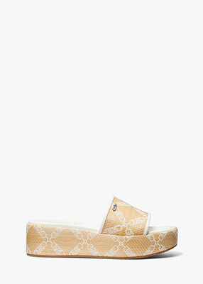 michael kors ember empire logo jacquard straw platform sandal