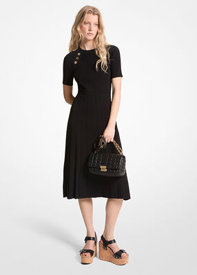 michael kors ribbed stretch knit button midi dress