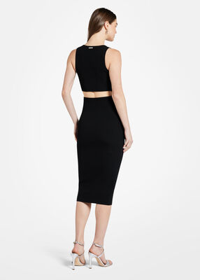 michael kors ribbed stretch knit cutout midi dress