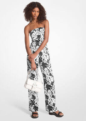 michael kors palm print satin tie back jumpsuit