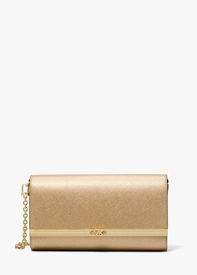 michael kors mona large metallic leather clutch