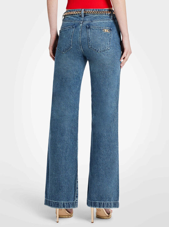 michael kors denim belted flared jeans