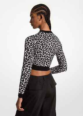 michael kors leopard jacquard knit zip cardigan