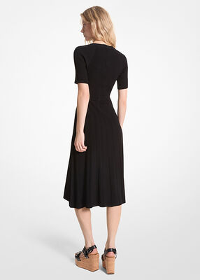 michael kors ribbed stretch knit button midi dress