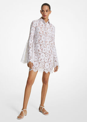 Floral Lace Bell-Sleeve Shirtdress