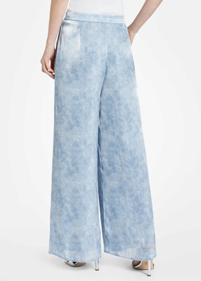 Printed Iridescent Georgette Wide-Leg Pants