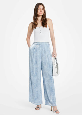 Printed Iridescent Georgette Wide-Leg Pants