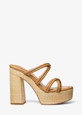 Corrine Leather and Straw Platform Sandal