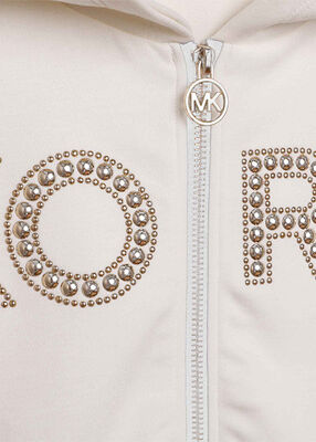 Studded Logo Knit Zip-Up Hoodie