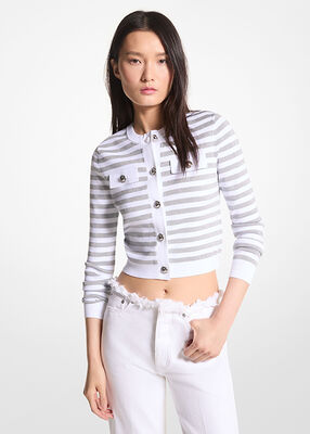 michael kors metallic striped knit cardigan