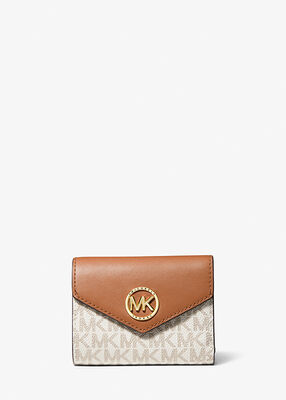 michael kors greenwich medium signature logo and leather tri fold envelope wallet