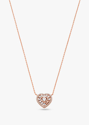 michael kors precious metal plated sterling silver pav heart necklace