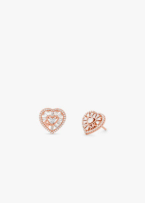 michael kors precious metal plated sterling silver pav heart stud earrings