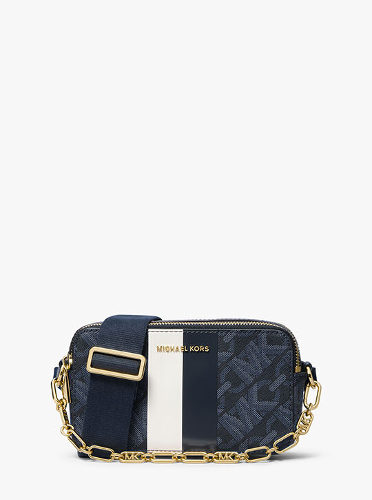 Jet Set Small Empire Signature Logo Stripe Double-Zip Camera Bag