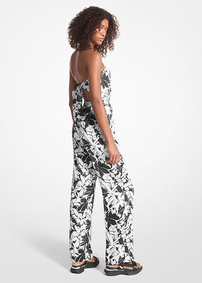 michael kors palm print satin tie back jumpsuit