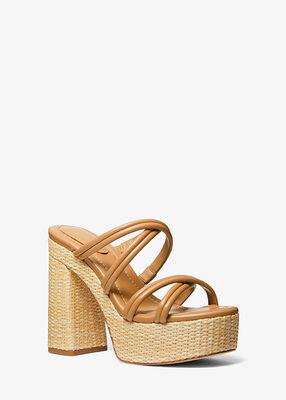 Corrine Leather and Straw Platform Sandal