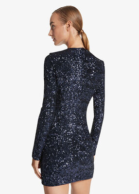 michael kors sequined stretch tulle long sleeve dress