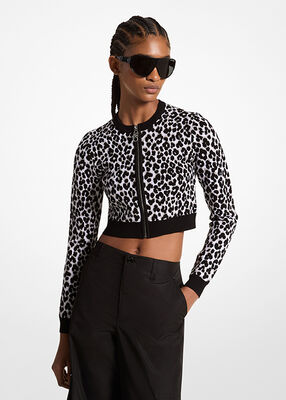 michael kors leopard jacquard knit zip cardigan