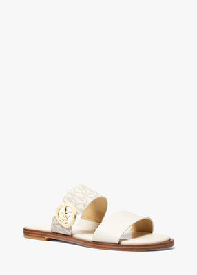 michael kors vera leather and signature logo slide sandal