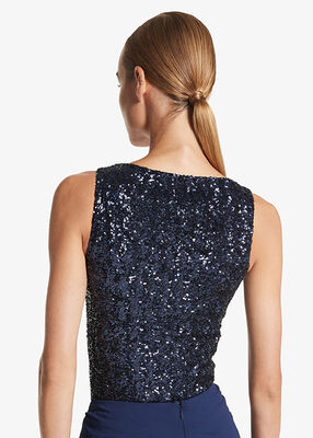 michael kors sequined stretch tulle scoop neck bodysuit