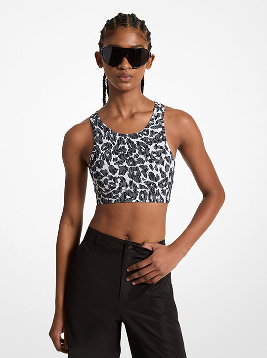 Stretch Recycled Nylon Leopard Logo Sports Bra