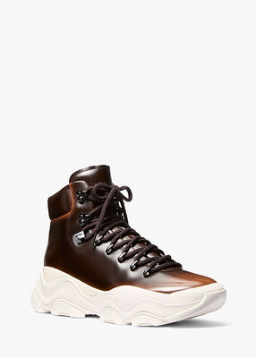 michael kors atlas burnished leather lace up boot