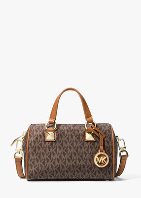 Grayson Small Logo Print Woven Duffel Crossbody Bag