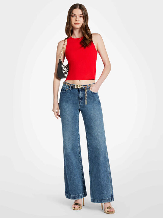 michael kors denim belted flared jeans