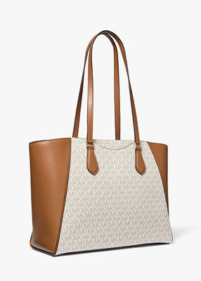 Taryn Large Signature Logo and Leather Tote Bag