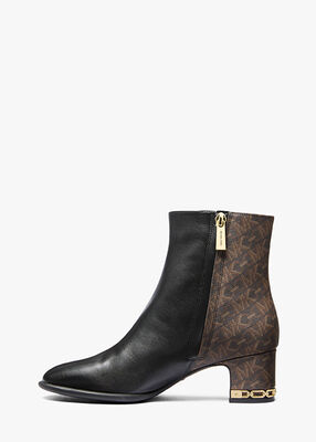 michael kors june flex leather and empire monogram ankle boot