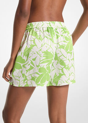 Palm Print Satin Shorts