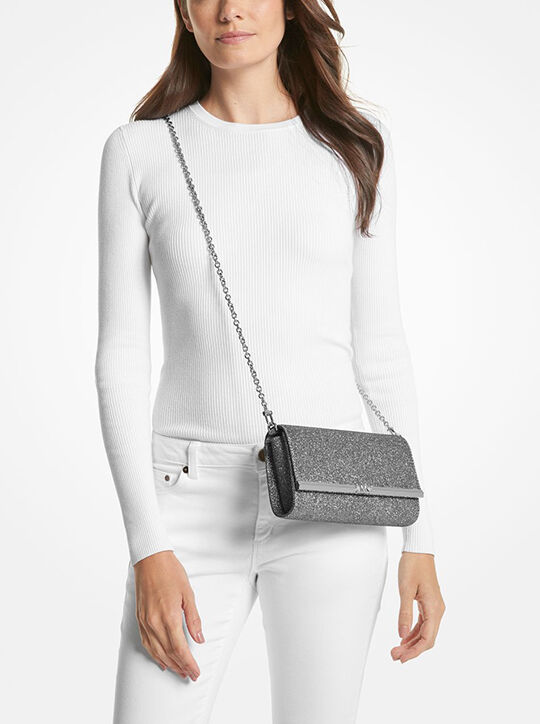 Mona Large Glitter Chain Mesh Clutch