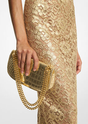 Christie Mini Metallic Crocodile Embossed Leather Envelope Bag