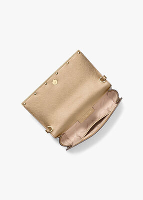 michael kors mona large metallic leather clutch