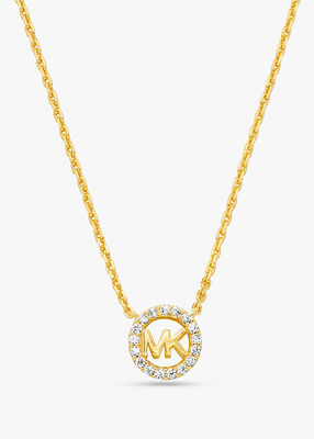 michael kors fulton precious metal plated sterling silver pav logo charm necklace