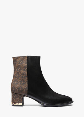 michael kors june flex leather and empire monogram ankle boot