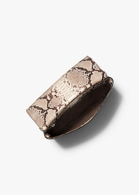 Ali Fringed Python Embossed Leather Clutch