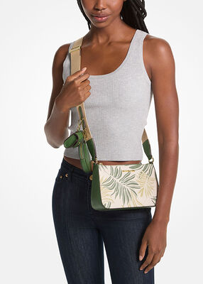 حقيبة كروس جيت سيت صغيرة مصنوعة من قماش جاكار النخيل مع حافظة لهاتف Apple Airpods Pro®