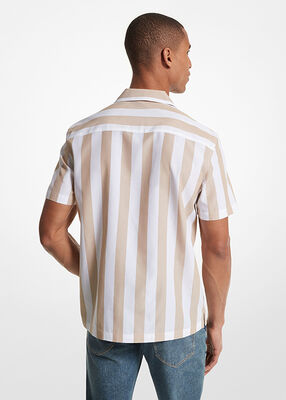 Striped Cotton Blend Camp Shirt