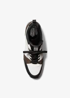 michael kors georgie leather and signature logo trainer