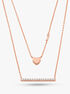 Precious Metal-Plated Sterling Silver Double Heart and Pavé Bar Necklace