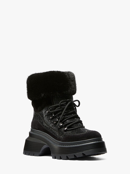 michael kors shiloh embellished mixed media boot