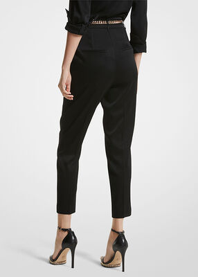 Crepe High-Waist Belted Pants