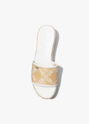 michael kors ember empire logo jacquard straw platform sandal