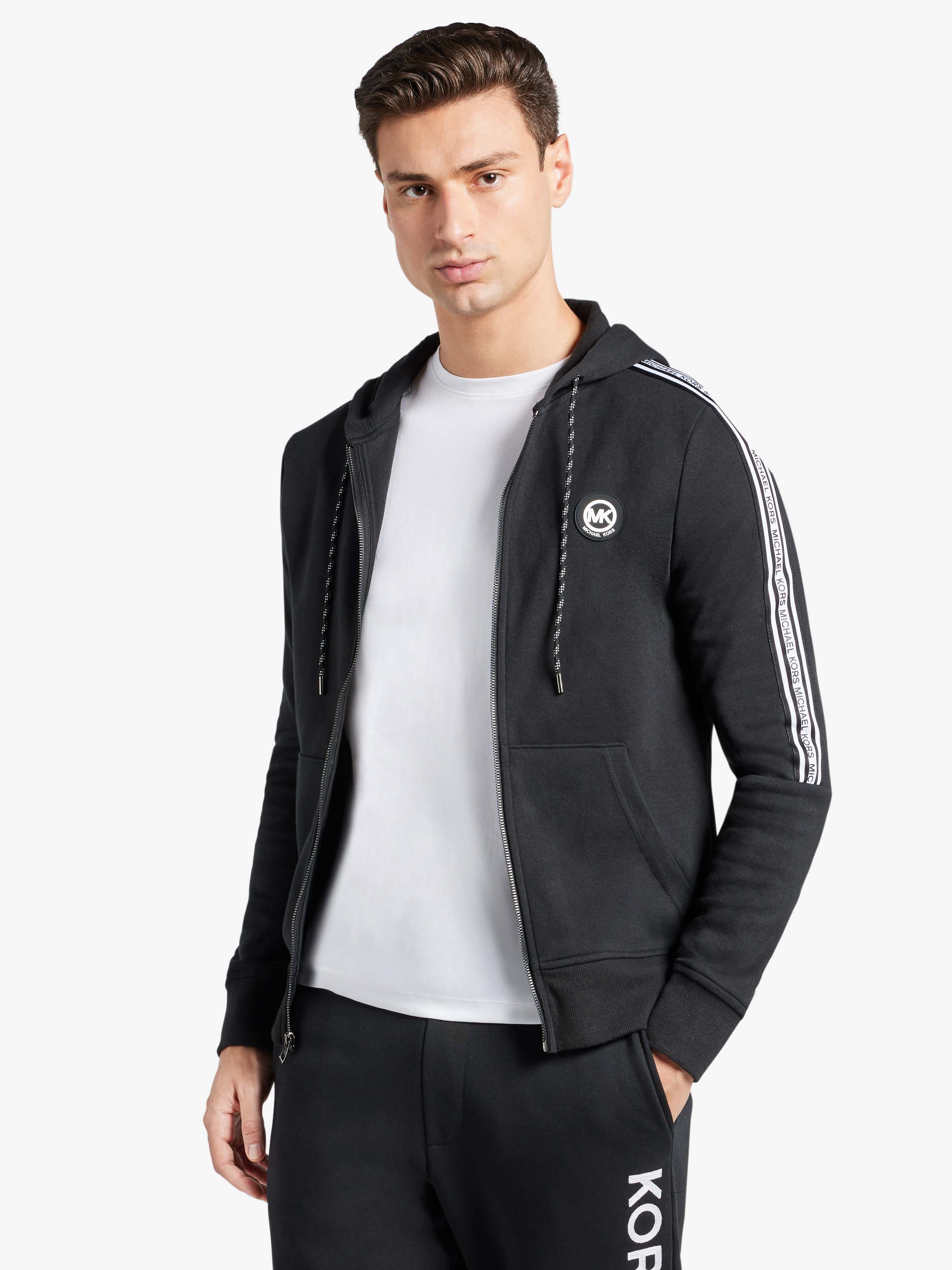 Logo Tape Cotton Blend Zip-Up Hoodie | Michael Kors Official Website